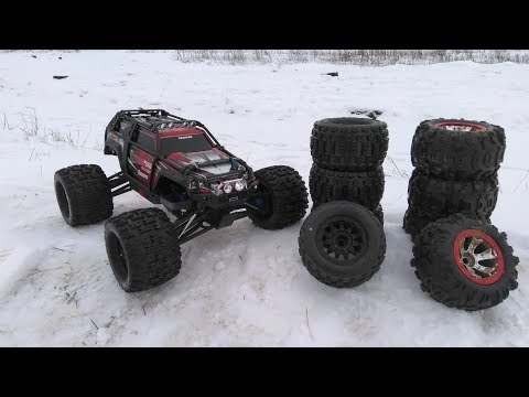 Видео: Тест резины на Traxxas Summit. Duratrax Lockup MT, Proline Badlands MX и Stock