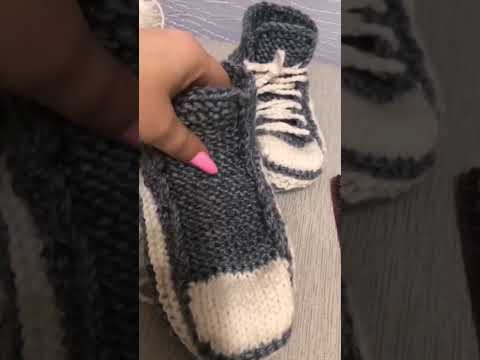 Видео: Кеды спицами. Без швов! Просто и быстро. Вместо носков и домашних тапочек. Любой размер.