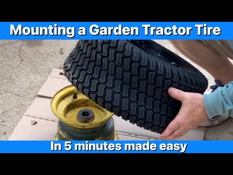 Видео: Как вручную установить шину газонного трактора на обод. Шина для садового трактора/гольф-кара