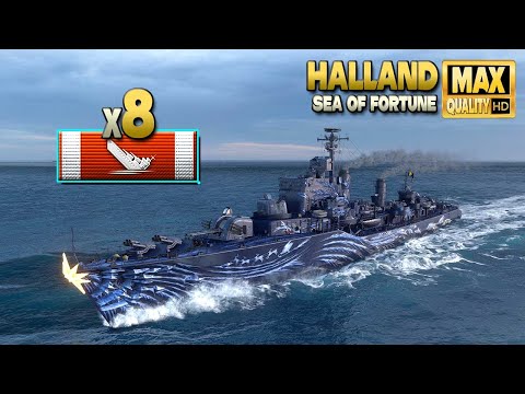 Видео: эсминец Halland: уничтожено 8 кораблей на карте "Море удачи" - World of Warships
