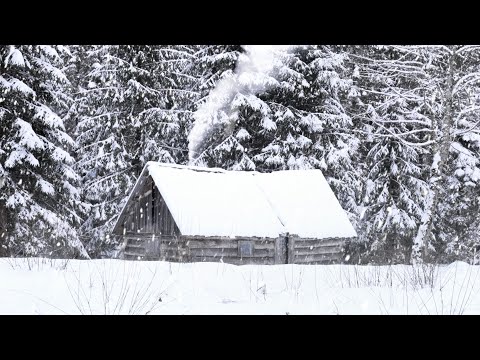 Видео: снежная зимняя ночь в заброшенной охотничьей хижине