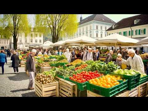 Видео: ВЕСНА ЗДЕСЬ, В ЦЮРИХЕ, ШВЕЙЦАРИЯ, ЯРКИЙ УТРЕННИЙ РЫНОК