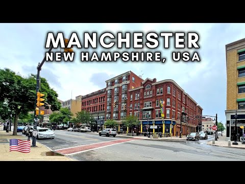 Видео: Пешеходная экскурсия по Нью-Гэмпширу, США - Центр Манчестера - 4K