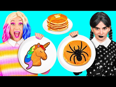 Видео: Творческий Челлендж с Блинчиками с Уэнсдей Аддамс | Смешные Ситуации с Едой от Fun Challenge