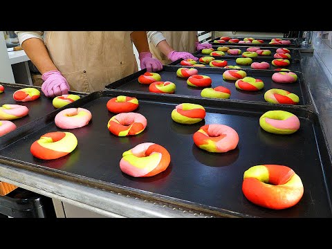 Видео: фруктовый радужный бублик, сливочный сыр - корейская уличная еда