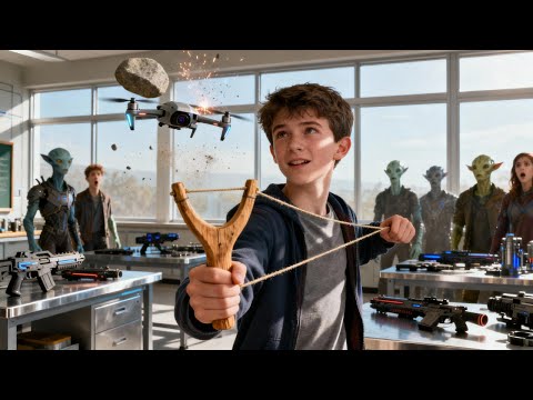 Видео: Классу было поручено сделать оружие дальнего боя — он сделал рогатку и подстрелил дрон инструктора.