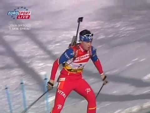 Видео: БИАТЛОН. КМ 2004-05. Чезана Сан-Сикарио (Италия). Женщины. Спринт 7,5 км. (Eurosport). 11.02.2005.