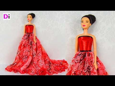 Видео: Шьем красное платье для куклы Барби со шлейфом. How to make dress for Barbie dolls