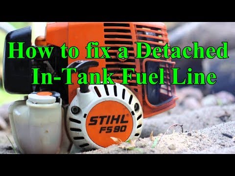 Видео: Триммер Stihl. Как устранить проблему с отсоединившимся топливным шлангом в баке.