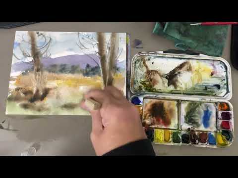 Видео: «Осенняя прогулка с другом» акварель кистью Hake