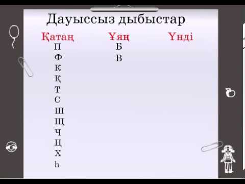 Видео: Дауыссыз дыбыстардың қатаң, ұяң, үнді болып бөлінетіні