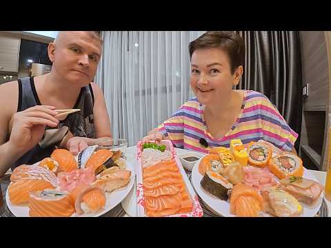 Видео: Мукбанг ОБЖИРАЕМСЯ ЭЛИТНЫМИ суши и роллы в Таиланде! Обдумываем как отмечать ДР Вовчика в Паттайе