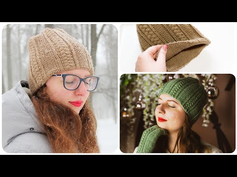 Видео: Шапка спицами. Зимняя/осенняя шапка спицами. Подробный МК