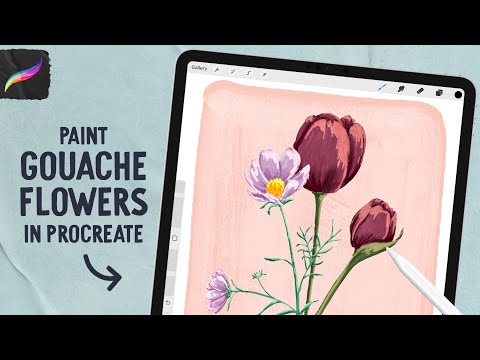 Видео: Рисование цветов гуашью в Procreate — полный урок с эскизом и цветовой палитрой