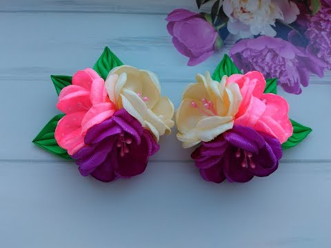 Видео: Красивые бантики Канзаши из атласных лент 2,5 см МК /  Beautiful bows of satin ribbons 2.5 cm