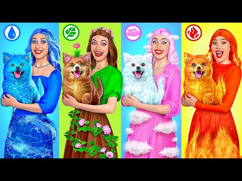 Видео: Девушка огонь, вода, воздух и земля | Четыре стихии питомцев с Multi DO Challenge