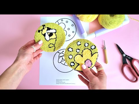 Видео: Punch needle coasters pattern, подставка для чашки в технике ковровая вышивка