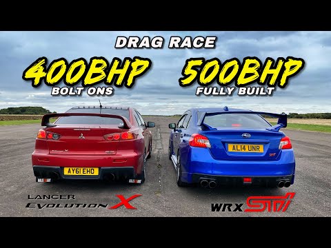 Видео: EVO против STI.. 500-сильный полностью собранный WRX STI против 400-сильного EVO X с болтовыми кр...