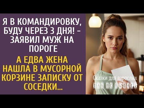 Видео: Я в командировку, буду через 3 дня! - заявил муж… А едва жена нашла в мусорке записку от соседки…