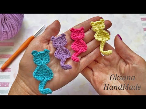 Видео: Аппликация Кошка крючком. Crochet cat applique