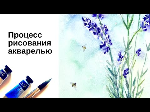 Видео: Полевые цветы, лаванда. Процесс рисования акварелью.