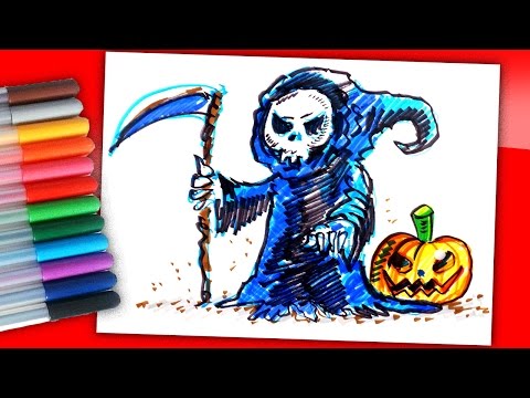 Видео: Рисуем Смерть с косой на Хэллоуин фломастерами / Рисунки на Хэллоуин