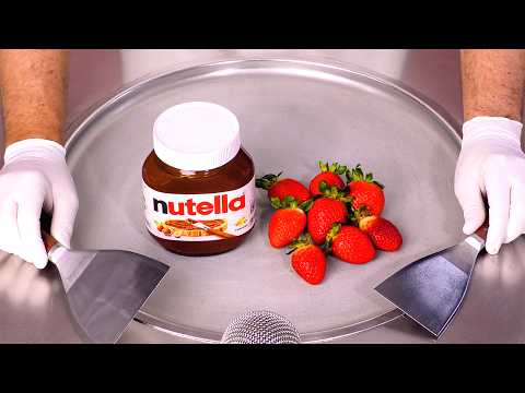 Видео: Я превращаю Нутеллу и клубнику в роллы с мороженым! (-30°С) | Не разговаривать | АСМР