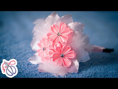 Видео: Нежный ободок с цветами Канзаши / Мастер класс Куликовой