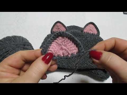 Видео: ушки вязаные крючком для шапочки кошка