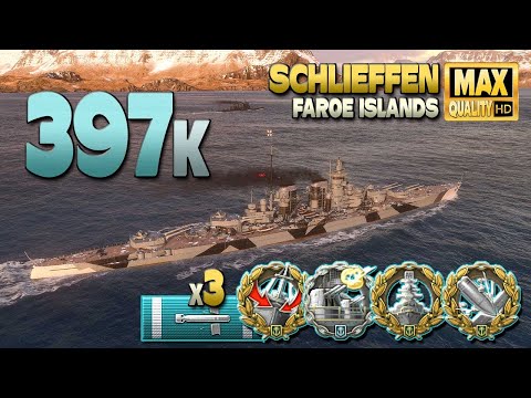 Видео: линкор Schlieffen: Выдающаяся игра на карте Фарерские острова - World of Warships