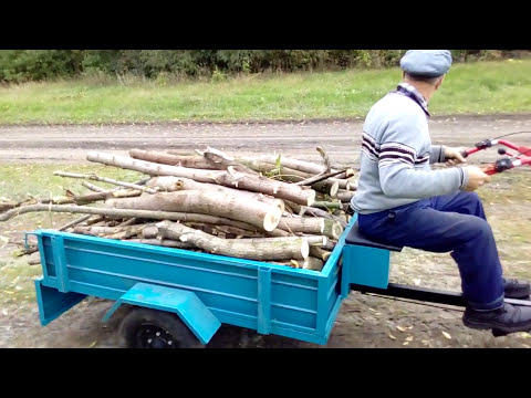 Видео: Мотоблок Салют - 100 , на прицепе  везём дрова