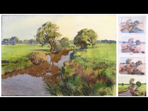 Видео: 20230508 Акварель. Пейзаж с рекой. Watercolor Riverscape