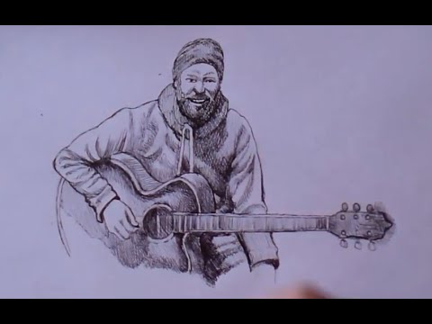 Видео: Как рисовать скетчи людей карандашом/ Рисуем уличного музыканта с гитарой поэтапно