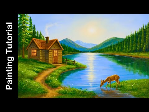 Видео: Как нарисовать уютный домик у озера | Пейзажная живопись