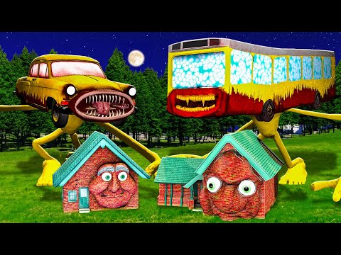 Видео: ХОДЯЧАЯ МАШИНА и АВТОБУС ПОЖИРАТЕЛИ vs ЖИВОЙ ДОМ ДЕДА и БАБКИ в Garry's Mod