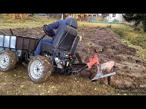 Видео: Поднимаю целину минитрактором переломка 4×4 с кузовом как у т-16.
