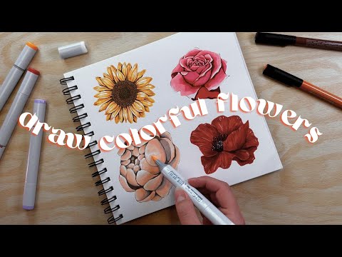 Видео: Как нарисовать цветок маркерами // Пошаговое руководство