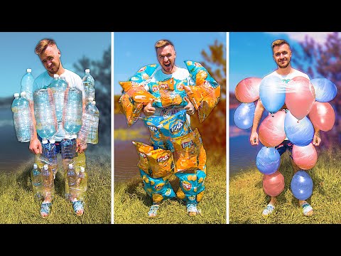 Видео: СПАСАТЕЛЬНЫЙ ЖИЛЕТ ИЗ ЧИПСОВ, ШАРИКОВ, БУТЫЛОК