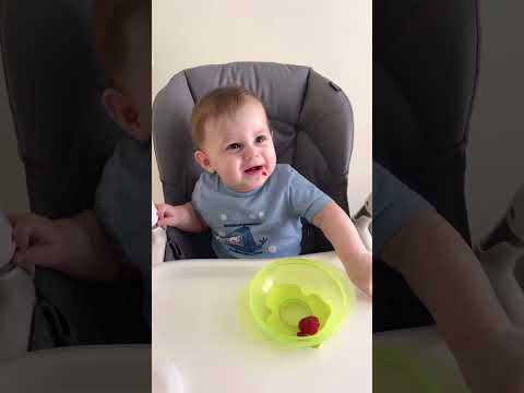 Видео: Малыш пробует малину ☺️ baby eat raspberries