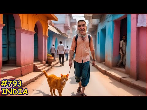 Видео: Индиия.  Вриндаван с Рокси, рыжей кошкой. Первая прогулка по Вриндавану среди коров обезьян и Садху
