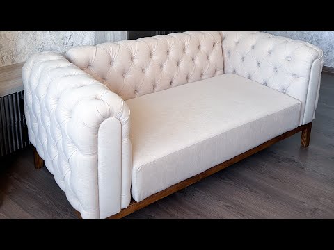 Видео: Процесс изготовления дивана с каретной стяжкой для дома DIY Chesterfield sofa