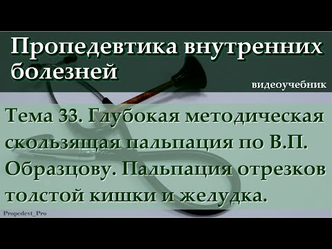 Видео: Тема 33. Глубокая пальпация живота – пальпация отрезков толстой кишки и большой кривизны желудка.