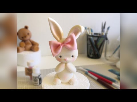 Видео: sugar paste decor cute little bunny caketopper . Зайка из мастики, урок лепки, декор на торт