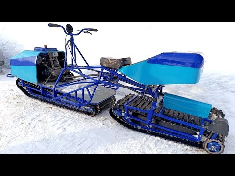 Видео: Самодельный двухгусеничный, полноприводный снегоход