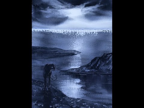 Видео: Как написать пейзаж Одной краской! Пейна Серая Акварель. ONE Paint! Sunsen in Payne's gray.