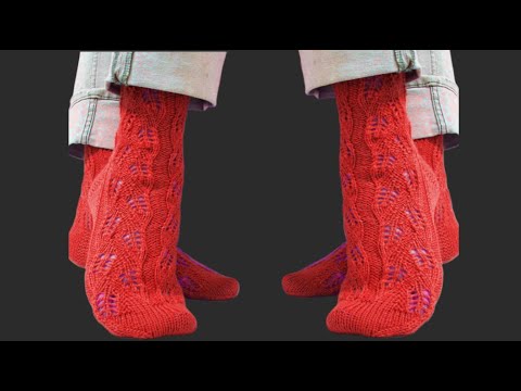 Видео: Ажурные носочки. Спицами.#2024