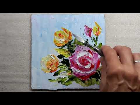 Видео: Букет роз .Пишу картину мастихином. Bouquet of roses. I am painting a picture with a palette knife.