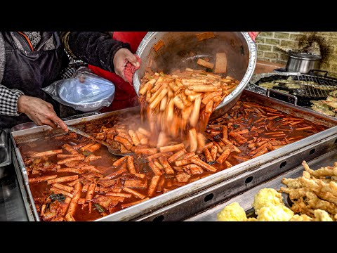 Видео: 90 кг рисового торта в день! Высокоразмерная железная плита tteokbokki сделана рано утром.