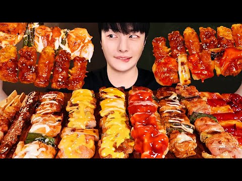 Видео: Различные корейские уличные куриные шашлычки mukbang asmr