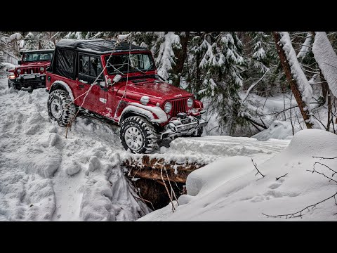 Видео: Разрушенный мост и глубокий снег. Jeep CJ, YJ, Rubicon, Cherokee XJ, Wrangler.